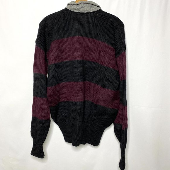 Polo Ralph Lauren Black Maroon Striped Wool Knit Pullover Sweater Vintage VTG - Picture 6 of 8